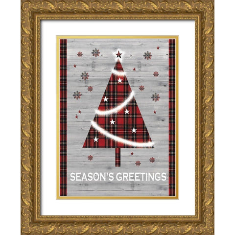 Seasons Greetings Tree Gold Ornate Wood Framed Art Print with Double Matting by P.S. Art