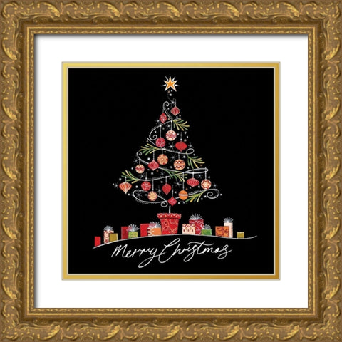 Merry Christmas Gold Ornate Wood Framed Art Print with Double Matting by P.S. Art