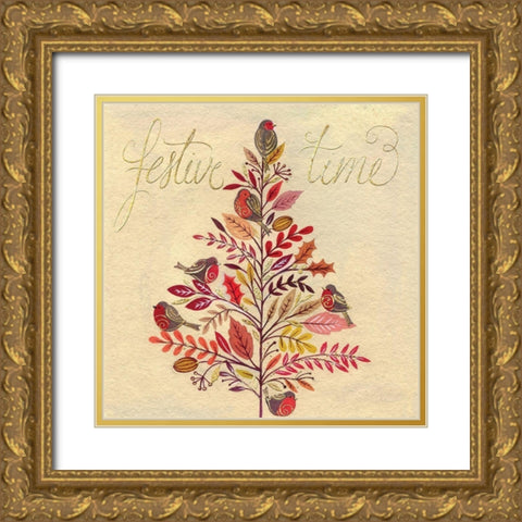 Festive Time Gold Ornate Wood Framed Art Print with Double Matting by P.S. Art