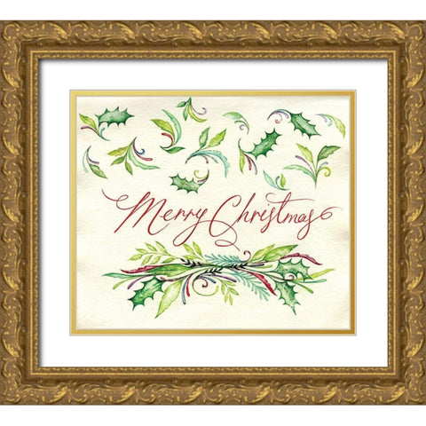 Merry Christmas Gold Ornate Wood Framed Art Print with Double Matting by P.S. Art