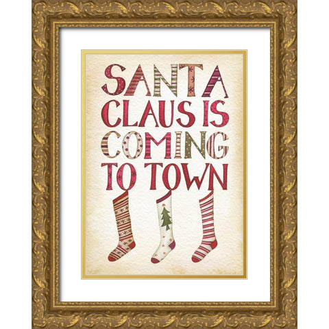 Santa Claus is Coming to Town Gold Ornate Wood Framed Art Print with Double Matting by P.S. Art