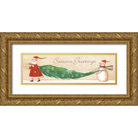 Seasons Greetings Gold Ornate Wood Framed Art Print with Double Matting by P.S. Art