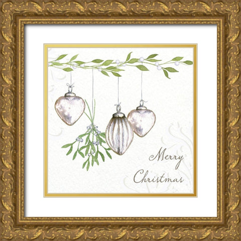 Merry Christmas Gold Ornate Wood Framed Art Print with Double Matting by P.S. Art