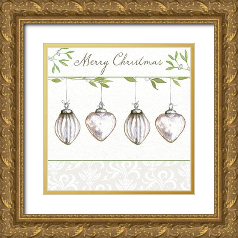 Merry Christmas Gold Ornate Wood Framed Art Print with Double Matting by P.S. Art