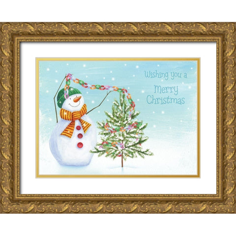Wishing You a Merry Christmas Gold Ornate Wood Framed Art Print with Double Matting by P.S. Art