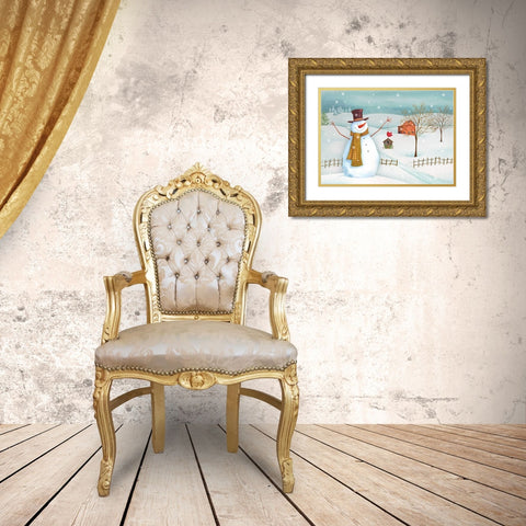 Country Snowman Gold Ornate Wood Framed Art Print with Double Matting by P.S. Art
