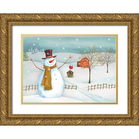 Country Snowman Gold Ornate Wood Framed Art Print with Double Matting by P.S. Art
