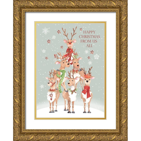 Happy Christmas Gold Ornate Wood Framed Art Print with Double Matting by P.S. Art