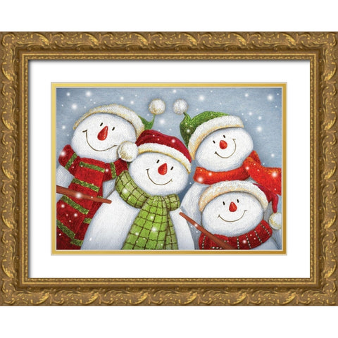 Snowman Friends Gold Ornate Wood Framed Art Print with Double Matting by P.S. Art