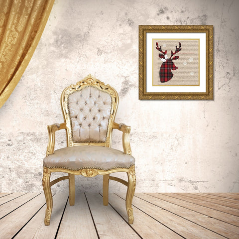 Plaid Reindeer Gold Ornate Wood Framed Art Print with Double Matting by P.S. Art