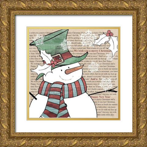 Snowman Gold Ornate Wood Framed Art Print with Double Matting by P.S. Art
