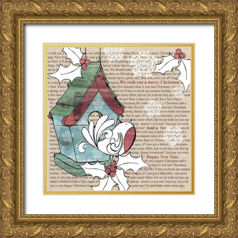 Birdhouse Gold Ornate Wood Framed Art Print with Double Matting by P.S. Art