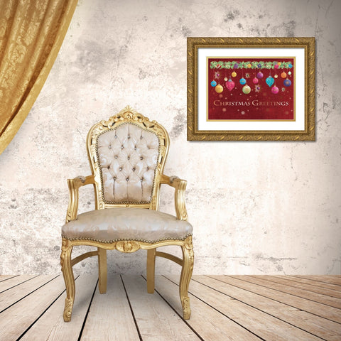 Christmas Greetings Gold Ornate Wood Framed Art Print with Double Matting by P.S. Art