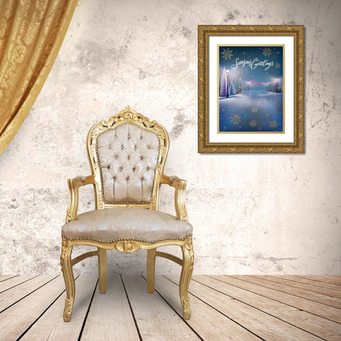 Seasons Greetings Gold Ornate Wood Framed Art Print with Double Matting by P.S. Art