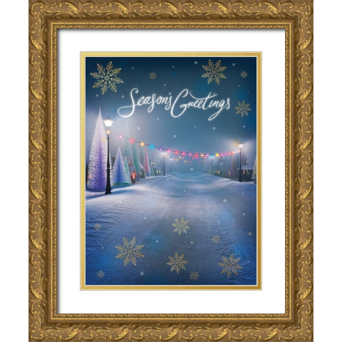 Seasons Greetings Gold Ornate Wood Framed Art Print with Double Matting by P.S. Art