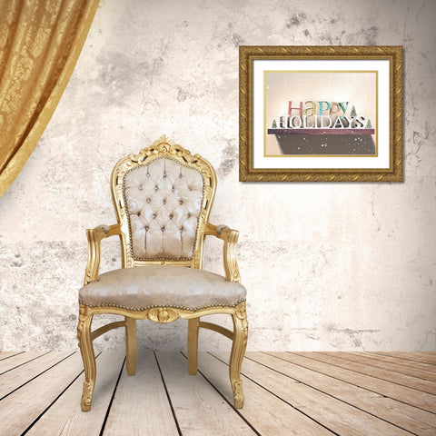 Happy Holidays Gold Ornate Wood Framed Art Print with Double Matting by P.S. Art
