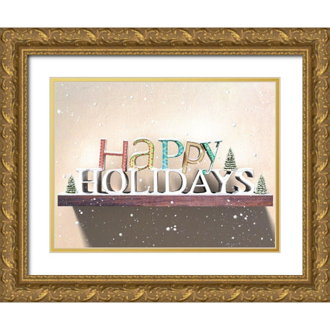 Happy Holidays Gold Ornate Wood Framed Art Print with Double Matting by P.S. Art