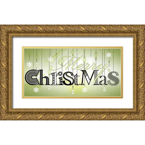 Merry Christmas Gold Ornate Wood Framed Art Print with Double Matting by P.S. Art