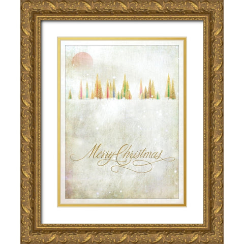 Merry Christmas Gold Ornate Wood Framed Art Print with Double Matting by P.S. Art