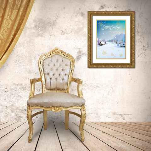 Seasons Greetings Gold Ornate Wood Framed Art Print with Double Matting by P.S. Art