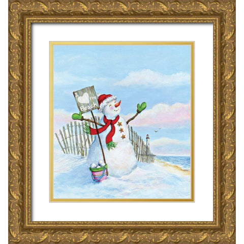 Coastal Christmas III Gold Ornate Wood Framed Art Print with Double Matting by P.S. Art