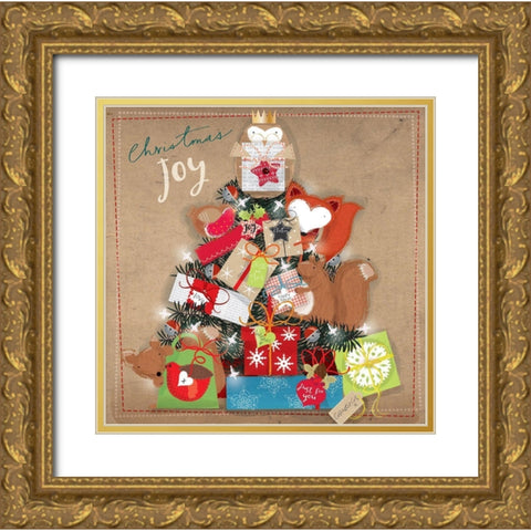 Christmas Joy Gold Ornate Wood Framed Art Print with Double Matting by P.S. Art