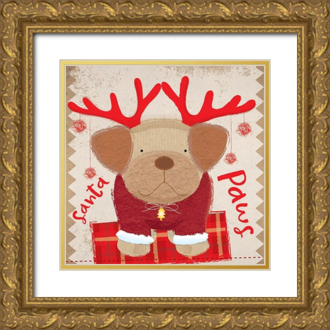 Santa paw Gold Ornate Wood Framed Art Print with Double Matting by P.S. Art