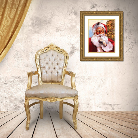 Santa Gold Ornate Wood Framed Art Print with Double Matting by P.S. Art