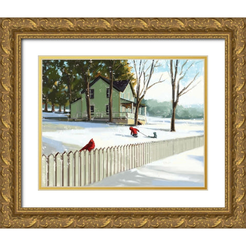 Snow Day Gold Ornate Wood Framed Art Print with Double Matting by P.S. Art
