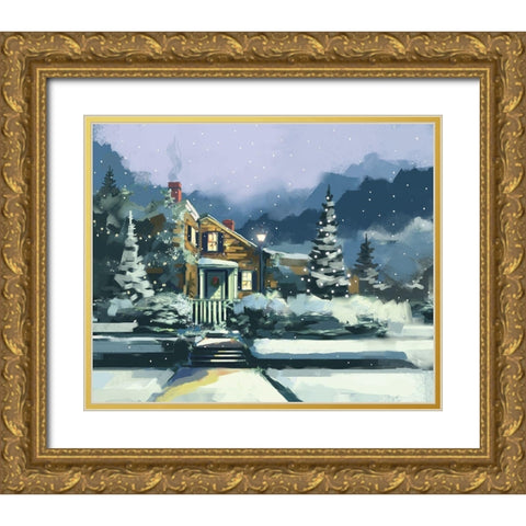 Holiday House Gold Ornate Wood Framed Art Print with Double Matting by P.S. Art