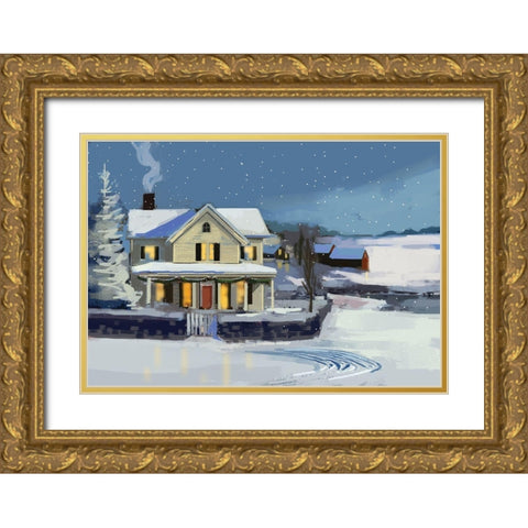 Holiday House II Gold Ornate Wood Framed Art Print with Double Matting by P.S. Art