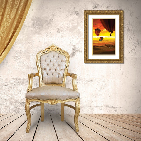 Hot Air Balloons Gold Ornate Wood Framed Art Print with Double Matting by P.S. Art