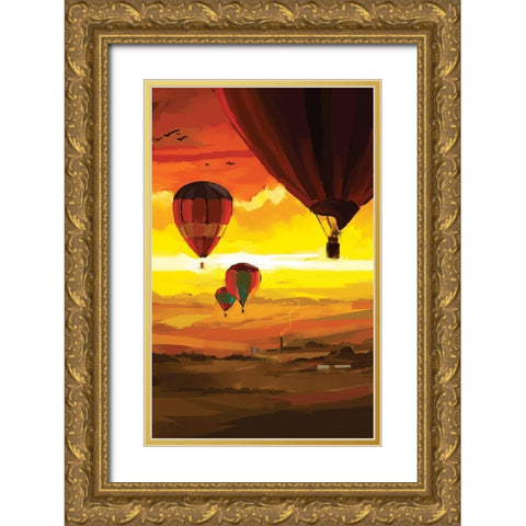 Hot Air Balloons Gold Ornate Wood Framed Art Print with Double Matting by P.S. Art