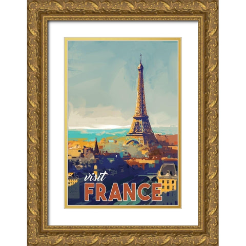Visit France Gold Ornate Wood Framed Art Print with Double Matting by P.S. Art