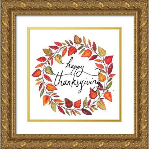 Happy Thanksgiving Gold Ornate Wood Framed Art Print with Double Matting by P.S. Art