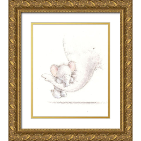 Baby Elephant II Gold Ornate Wood Framed Art Print with Double Matting by P.S. Art