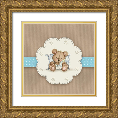 Baby Bear Gold Ornate Wood Framed Art Print with Double Matting by P.S. Art