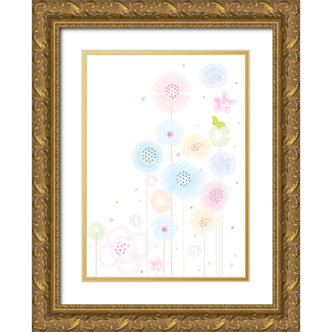 Pastel Flowers Gold Ornate Wood Framed Art Print with Double Matting by P.S. Art
