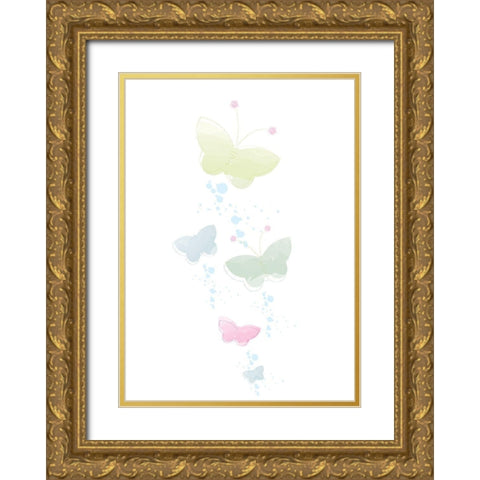 Pastel Butterflies Gold Ornate Wood Framed Art Print with Double Matting by P.S. Art