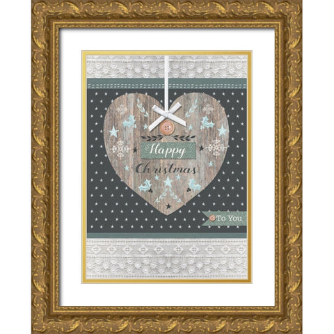 Happy Christmas Gold Ornate Wood Framed Art Print with Double Matting by P.S. Art