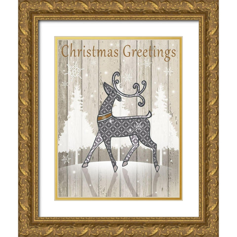 Christmas Greetings Gold Ornate Wood Framed Art Print with Double Matting by P.S. Art