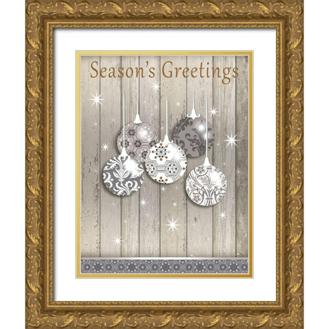 Seasons Greetings Gold Ornate Wood Framed Art Print with Double Matting by P.S. Art