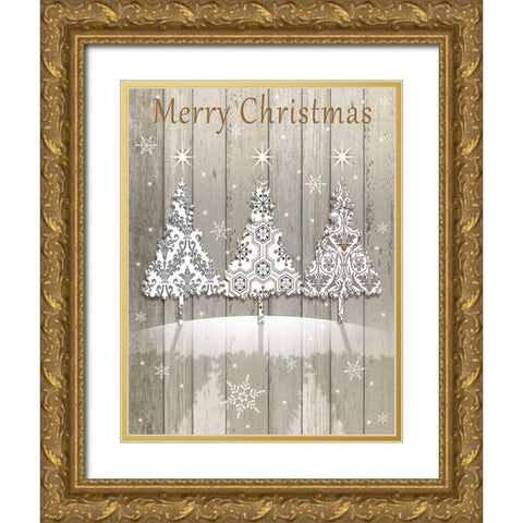 Merry Christmas Gold Ornate Wood Framed Art Print with Double Matting by P.S. Art