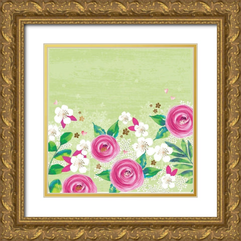 Pink Floral Gold Ornate Wood Framed Art Print with Double Matting by P.S. Art