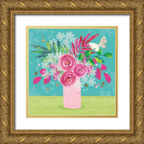 Floral in Vase Gold Ornate Wood Framed Art Print with Double Matting by P.S. Art