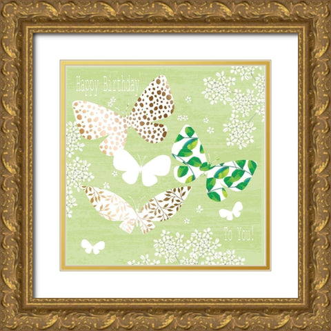 Butterflies Gold Ornate Wood Framed Art Print with Double Matting by P.S. Art