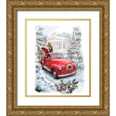 Santas Ride Gold Ornate Wood Framed Art Print with Double Matting by P.S. Art