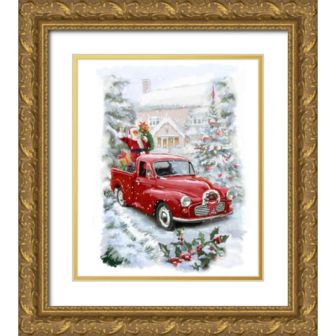 Santas Ride II Gold Ornate Wood Framed Art Print with Double Matting by P.S. Art