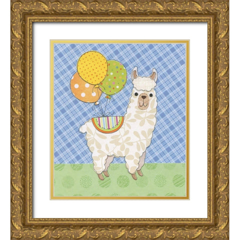 Llama Fun Gold Ornate Wood Framed Art Print with Double Matting by P.S. Art