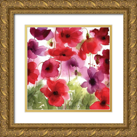 Poppy II Gold Ornate Wood Framed Art Print with Double Matting by P.S. Art